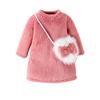 Cross-border Hot Selling Europeu e Americano Outono e Inverno Novos Ternos para Meninas Vestido Rosa Bebê Bolsa Tiracolo Conjunto de Duas Peças
