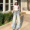2025 Primavera y Verano Nuevo Diseño Coreano Jeans para Mujer Versátil Reductor de Edad Adelgazantes Cómodos Pantalones de Pierna Ancha