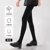 Leggings de cintura alta para mujer con finas rayas verticales, forrados de felpa y engrosados para otoño e invierno, mallas de compresión grises para usar como prenda exterior