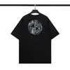 Camiseta Casual de Verão Stone26 Cruzada Nova com Estampa de Bússola de Manga Curta Solta para Homens e Mulheres