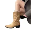 Botas Western 2026 Novo Estilo Salto Bloco Botas de Cano Curto Senhora Meio da Panturrilha Outono/Inverno Francês Lindo Jeans Botas Martin Botas Femininas Empilhadas