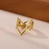 Anillo de Acero Inoxidable con Oro de 18K, Lujoso y Accesible, No se Desvanece, Línea con Corte Geométrico, Anillo de Corazón Infinito, Joyería al por Mayor
