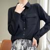 Camisa de mujer estilo francés cuello polo punto bajo nueva camisa de manga larga para exteriores top estilo retro occidental