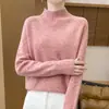 Nuevo suéter de punto grueso 100% lana para otoño e invierno, diseño raglán a rayas, cuello semi-alto, corte holgado, top moderno y elegante para mujer