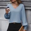Amazon Venda Quente de Primavera e Outono Multicolorido Europeu e Americano Casual para o Trabalho Simples Plissado Manga Lanterna Cor Sólida Camisa Transfronteiriça para Mulheres