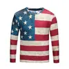 Primavera 2026 Nuevo Suéter para Hombre con Efecto 3D Manga Larga Camiseta Cuello Redondo Rayas Bandera de Estrellas Elástica Camiseta Camisa Estampada