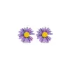 Brincos de Tarraxa Flor Margarida Novo Primavera Verão Elegantes Simples Três-Dimensionais Pétala Brincos Personalidade Coreana Versátil Preto Roxo