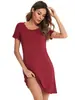 Nuevo Vestido de Dormir de Punto para Mujer Verano 2026, Manga Corta Redondo de Modal con Bordes de Volantes, Adelgazante y Ceñidor de Cintura