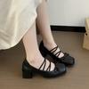 Zapatos Mary Jane Franceses de Tira Cruzada para Mujer, Dama Elegante, Tacón Grueso, Punta Cuadrada, Boca Baja, Zapatos Pequeños de Piel con Lazo, Zapatos Retro