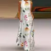 Nuevo vestido largo retro europeo y americano de verano, cuello en V, multicolor, largo, sexy, sin mangas