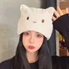 Otoño e Invierno Anti-Frío Cálido Tejido Circunferencia de Cabeza Grande Protección para las Orejas Tejido con Cordón para la Cabeza Gorro Holgado para Mujer Borde Enrollado Estilo Versátil