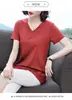 Moda Talla Grande Brillante Gordo mm Verano Suelto Cuello en V Manga Corta Camiseta Femenina Madre Look Adelgazante Cubre Vientre Top