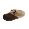Sapatos femininos estilo Birkenstock com pelo e aumento de altura oculto, novos para outono/inverno 2026, slip-on, quentes, botas de neve, chinelos