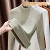 Camiseta Térmica de Invierno Nueva Estilo Lyocell Tencel Polar Ultracálido Cuello Medio para Mujer, Top Térmico Elegante con Forro Polar y Engrosado