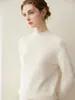 Suéter de cachemira de doble hebra engrosado de cuello alto medio para mujer, 100% cachemira pura, elegante capa interior, suéter base de color liso