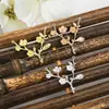 Accesorios para tocado diy color cobre puro retención de color oro y plata ramas dobles colgantes materiales hechos a mano adornos antiguos rama de flor de precisión colgante