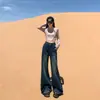 Calça Jeans Wide Leg Preta Feminina Outono 2025 Nova Solta com Caimento Cintura Alta Flare Comprimento Total
