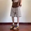 Shorts Casuais Masculinos de Verão Novos com Estampa Xadrez e Cordão, Modernos e na Moda, Versáteis, Soltos e Simples de Cinco Pontos