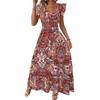 2025 Aliexpress Amazon Estación Independiente Venta Caliente de Verano Vestido Largo Estampado de Cuello V con Volantes Listo en Stock