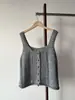 Blusa Regata de Tricô Vazado Estilo Coreano de Outono Camisola Versátil para Camadas Afinando e Rejuvenescedora Peça Externa Sem Mangas Macia