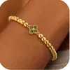 Pulsera de Abalorios con Diseño Transfronterizo de Trébol de Cuatro Hojas y Piedra de Nacimiento, Estilo Vintage, Joyería de Pulsera con Temperamento de Lujo Ligero