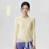 Top de Yoga de Manga Longa em Lã Merino para Mulheres, Gola Redonda, Versátil, Emagrecedor, Camiseta Esportiva, Modal, Respirável, Top de Fitness