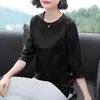 Ropa de Primavera y Verano Estilo Coreano Nueva Camiseta de Manga Corta Top de Manga Siete para Mujer Camisa Básica Ropa para Madres Holgada Casual Talla Grande Mujer