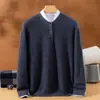 Suéter de Cachemira Baicai de Terciopelo Otoño/Invierno Nuevo para Hombre, Tejido Grueso de Cuello Redondo de Manga Larga, Suéter de Jacquard de Color Sólido con Cuello Redondo