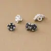 Pingente Flor Vintage em Prata S925 Flor Dupla Botão Flor Pequena Fecho de Prata Fecho Final Corda Trançada para Miçangas Acessórios de Prata DIY