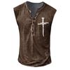 Camiseta de verano para hombre, informal, sin mangas, con estampado digital desgastado, talla grande, estilo europeo y americano, con siete botones y tapeta abierta