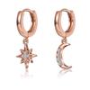 Pendientes de plata 925 con microincrustaciones de aguja, asimétricos, con forma de luna y estrella, para mujer, exquisitos pendientes de diamantes, elegantes y ligeros, de lujo.