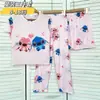 Pijama de Verano para Niños Conjunto de Tres Piezas con Camiseta de Manga Corta, Shorts y Pantalones Largos para Niños y Niñas Ropa de Casa de Dibujos Animados para Niños Pequeños y Medianos Estilo de Dibujos Animados