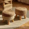 Taburete Tejido de Paja, Taburete Bajo Estilo Campestre, Taburete para Cambiar Zapatos de Ratán, Taburete con Asiento Tejido Engrosado, Taburete Pequeño de Madera, Taburete Redondo Creativo