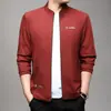 Nova Jaqueta Masculina com Gola Alta para Outono, com Zíper, Cor Sólida, Roupa Masculina, Para Meia-Idade, Bolsos Reais, Casaco Casual de Negócios