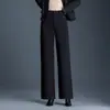 Calça de lã reta de cintura alta para mulheres, novo estilo outono e inverno de 2026, calça de perna larga estreita slim-fit, calça longa casual vermelha de angorá