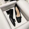 Albaricoque francés Tacón Grueso Punta Cuadrada Tacones Altos Poco Profundos Primavera 2025 Nuevo Elegante Cuero Suave Tacón Medio Zapatos Individuales Profesionales para Mujer