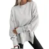 Sudadera holgada transfronteriza europea y americana Amazon TEMU con aberturas laterales, patchwork, cuello redondo, mangas cortas y mangas murciélago