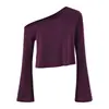 Camiseta Feminina Tencel Lyocell Ombro a Ombro Manga Longa, Coleção Outono 2026, Top Slim-Fit Estiloso e Sexy Ombro a Ombro