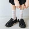 Meias de renda infantil, meias de comprimento médio, finas, ultrafinas, brancas, de tubo longo, meias empilhadas da moda, pretas, de renda oca