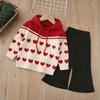 Conjunto de Dos Piezas de Suéter para Niñas 2024 Otoño e Invierno Nuevo Estilo Conjunto de Gorro de Punto, Camisa y Pantalones para Niños de Mediana Edad