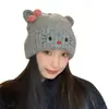 ¡Tan lindo! Nuevo gorro de punto grueso, cálido, con temática de gatos para mujer, estilo coreano, dulce y versátil, para otoño e invierno