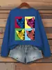 Sudadera con Patrón de Cuadrícula Cuadrada de Gato Colorido para Mujer, Suéter Pulóver Multicolor, Cuello Redondo, Corte Holgado Ropa Deportiva, Atuendo de Otoño