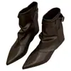 Botines de Tobillo con Punta Baja y Tacón Bajo Estilo Coreano para Mujer 2026 Otoño Hebilla Marca Pequeña Botas para Pantalón Tacón Grueso Versátiles Botines de Poner de Moda