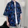 Camisa floral havaiana masculina, vintage, para casais, moderna, casual, corte solto, popular, para férias na praia, camisa floral de manga curta