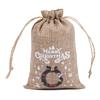 Bolsa de lino navideña, traje, paquete de regalo de dulces navideños, bolsillo con cordón, bolsa de tela pequeña
