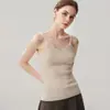 Regata de Cashmere com Alça Fina para Mulheres, Outono/Inverno, Decote V com Renda, Roupa Externa ou Interna, Alta Elasticidade, Sem Mangas, Camada Base de Tricô de Cashmere