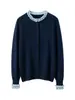 Cárdigan de Cachemira con Cuello Redondo, Bordes Fruncidos y Bloques de Color Otoño/Invierno 2025 para Mujer, Suéter de Punto de Color Sólido de Corte Holgado