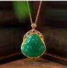 Colar Budista Maitreya Barrigudo Estilo Chinês Moda Nacional Calcedônia Verde Imitação Lótus Tathagata Corrente para Clavícula Feminina de Luxo Leve