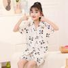 Pijamas de verano 2024 para niñas, nuevos, de manga corta, con solapa, de algodón crepé y burbujas, conjunto de ropa para el hogar con bonitos dibujos animados