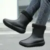 Meia-panturrilha, com punho, masculinas, impermeáveis, antiderrapantes, resistentes ao desgaste, para pesca ao ar livre, trabalho, moda, galochas, sapatos de borracha para cozinha